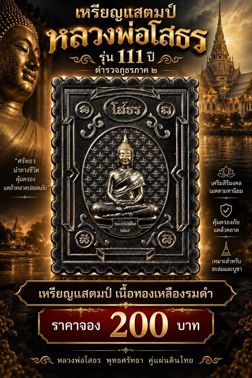 โปสเตอร์เหรียญแสตมป์ หลวงพ่อโสธร รุ่น ๑๑๑ ปี เนื้อทองเหลืองรมดำ